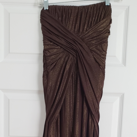 BCBGMaxAzria strapless ruched gold flake dress - Picture 1 of 7